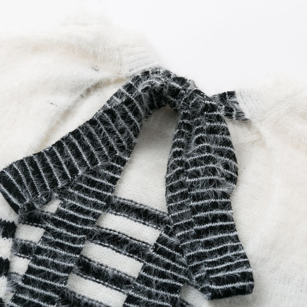 Open Back Fuzzy Striped White & Black Sweater - Picture 10 of 15